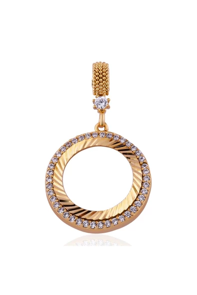 Zirkon Taşlı Çeyrek Altınlık Yuvarlak3 Bijuteri Kolye Ucu 22 Ayar Altın Kaplama - Resim 2