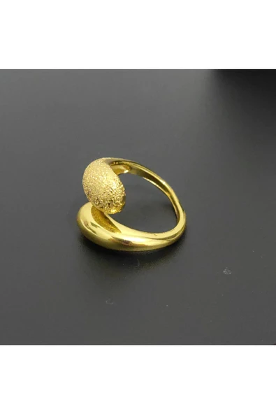 İkili Damla Modeli Simli Altın Kaplama Bijuteri Yüzük 1 - Resim 2