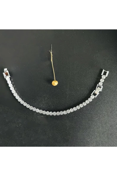 Suyolu Yuvarlak Taşlı Gümüş Kaplama Bijuteri Bileklik - 2