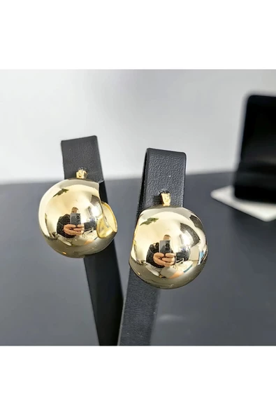 Yarım Balon Daire Altın Kaplama Bijuteri Küpe ürün görseli