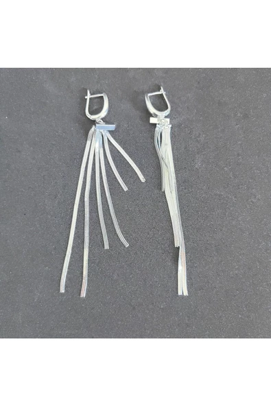 Zincir Modeli 9 Cm Uzunluğunda Gümüş Kaplama Bijuteri Küpe - Resim 2