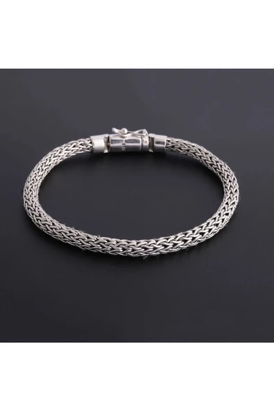 925 Ayar Gümüş Ayarlanabilir Unisex Örgü Modeli Bileklik Zincir Bileklik - Resim 2