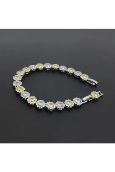 Altın Ve Gümüş Renkli Zirkon Taşlı Ayarlanabilir Bijuteri Bileklik -2 - Resim 2