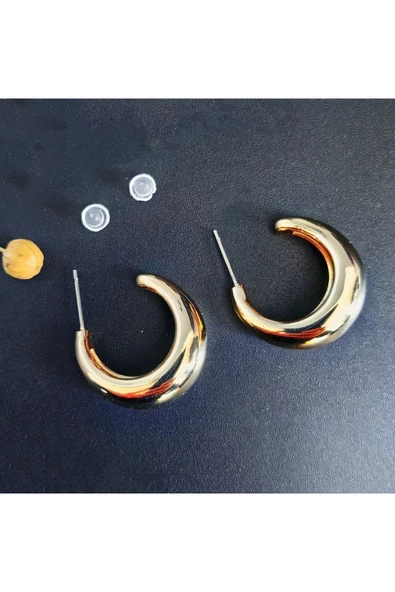 Yarım Ay Balon Model  Altın Kaplama Bijuteri Küpe - Resim 2