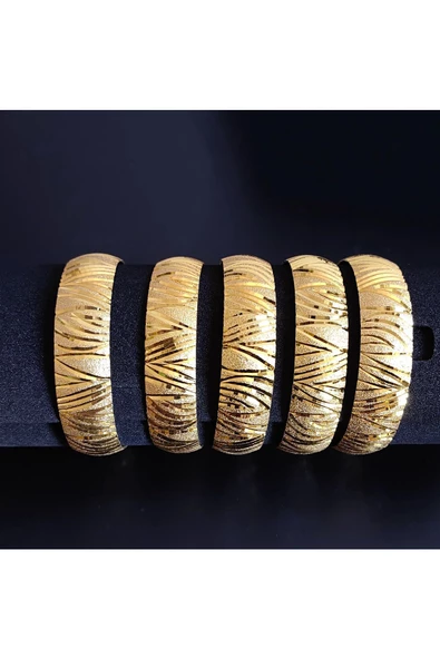 22 Ayar Altın Kaplama Yan Kalem İşlemeli Modeli Bijuteri Bilezik - Resim 2