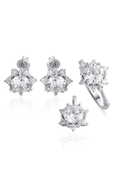 925 Ayar Gümüş Zirkon Taşlı Dörtlü Set (Yüzük, Bir Çift Küpe, Kolye Ucu)