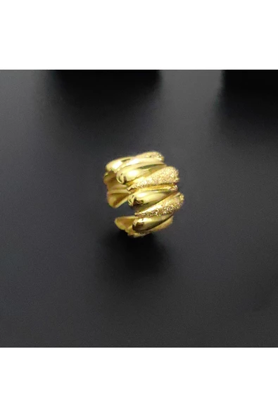 Lazer İşlemeli Uzun Damla Altın Kaplama Bijuteri Yüzük - 2