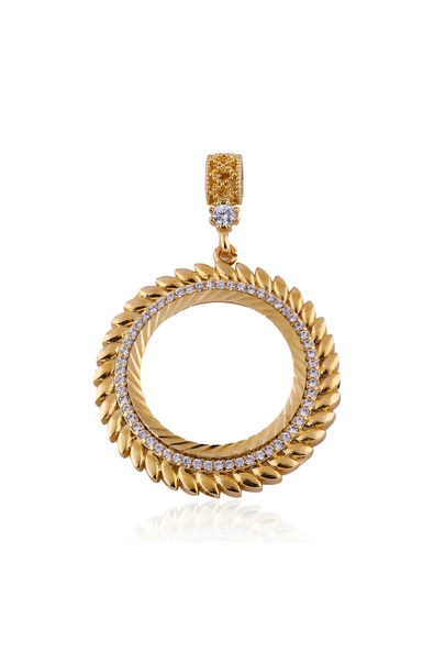 Zirkon Taşlı Yarım Altınlık Yaprak Desenli Bijuteri Kolye Ucu 22 Ayar Altın Kaplama - Resim 2