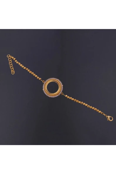 Zirkon Taşlı Çeyreklik Dorika Zincir2 Bileklik 22 Ayar Altın Kaplama - Resim 2