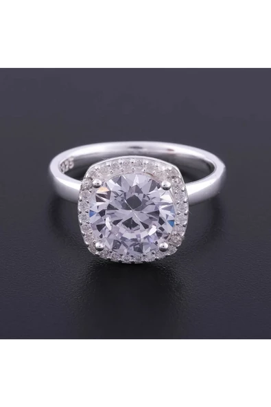 Büyük Tek Taşlı Yüzük 925 Ayar Gümüş - Resim 2