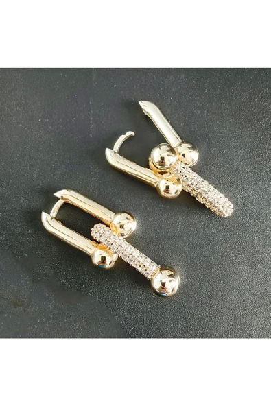Zirkon Taşlı Altın Kaplama Bijuteri Küpe4 - Resim 2