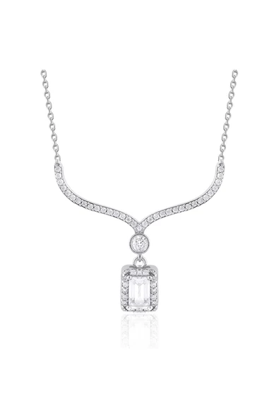 Zirkon Baget Taşlı Suyolu Modeli Zincirli Kolye Ucu 925 Ayar Gümüş ürün görseli