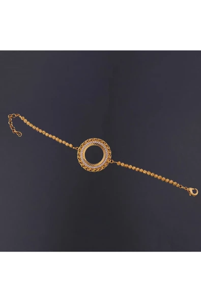 Zirkon Taşlı Çeyreklik Dorika Zincir3 Bileklik 22 Ayar Altın Kaplama - Resim 2