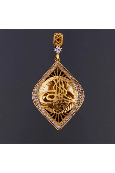 Zirkon Taşlı Tuğralı 4 Bijuteri Kolye Ucu 22 Ayar Altın Kaplama ürün görseli