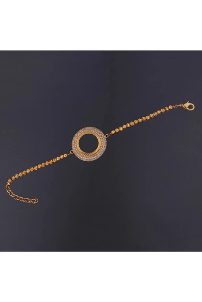 Zirkon Taşlı Çeyreklik Dorika Zincir1 Bileklik 22 Ayar Altın Kaplama - 2