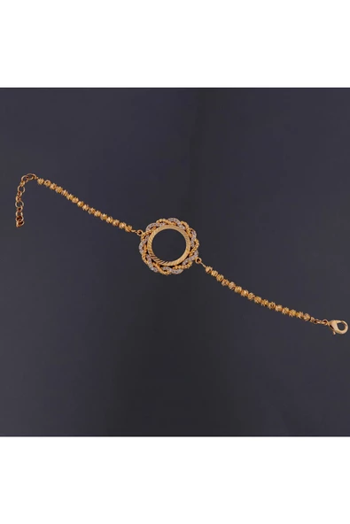 Zirkon Taşlı Çeyreklik Dorika Zincir4 Bileklik 22 Ayar Altın Kaplama - Resim 2