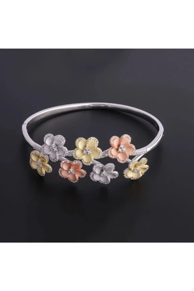 (925 AYAR) Gümüş Bahar Dalı Renkli Elegans Bilezik - 2