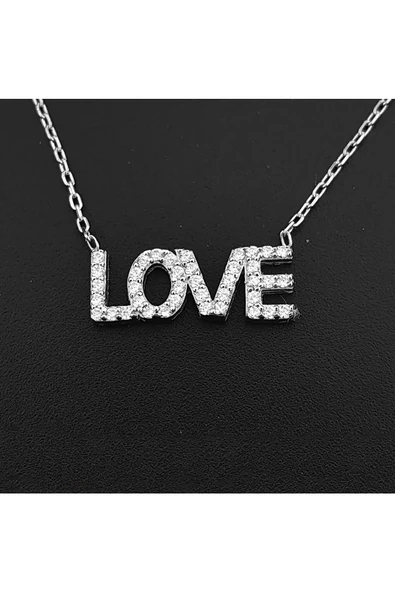 Love Modeli Zincirli Kolye Ucu 925 Ayar Gümüş - Resim 2