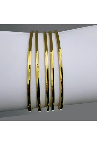 5 Adet 22 Ayar Altın Kaplama Ince Bijuteri Bilezik - Resim 2