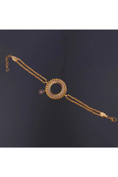 Zirkon Taşlı Çeyreklik Dorika Çift Zincir3 Bileklik 22 Ayar Altın Kaplama - 2
