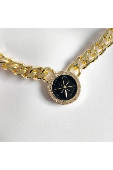 Yuvarlak Kutup Yıldızı Gurmet Modeli Kalın Zincir Bijuteri Kolye - Resim 2