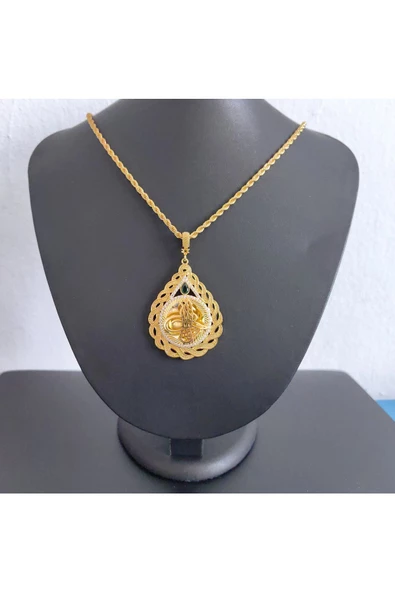 Damla Tuğralı Modeli 6.5 cm Bijuteri Kolye Ucu 22 Ayar Altın Kaplama - Resim 3