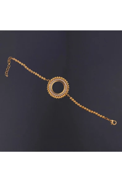 Zirkon Taşlı Çeyreklik Dorika Zincir5 Bileklik 22 Ayar Altın Kaplama - Resim 2