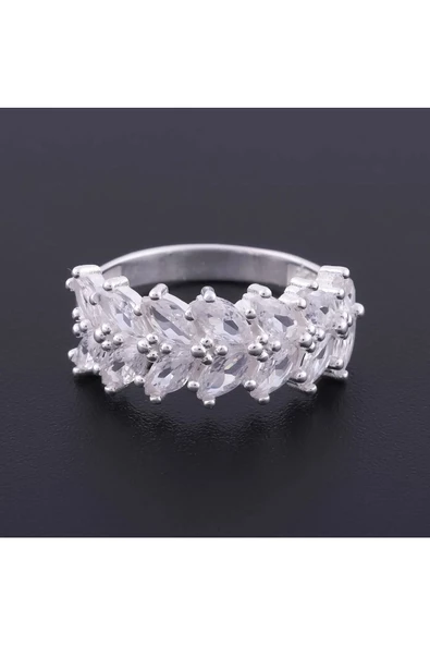 Beyaz Renkli Zirkon Taşlı Yaprak Modeli Yüzük 925 Ayar Gümüş - Resim 2