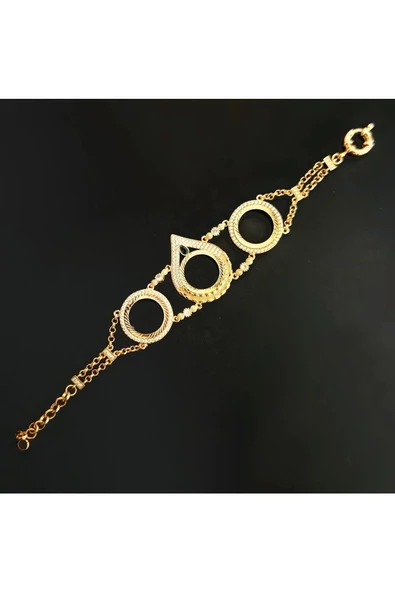 Zirkon Taşlı Üçlü Yarım Altınlık Zincir1 Bileklik 22 Ayar Altın Kaplama ürün görseli