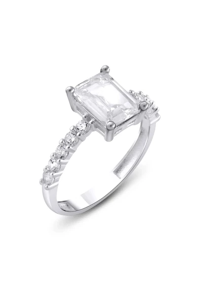 Tek Baget Taşlı Model Yüzük 925 Ayar Gümüş ürün görseli