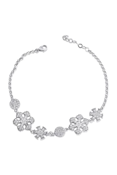 Kar Tanesi Modeli Taşlı Zincirli Bileklik 925 Ayar Gümüş ürün görseli