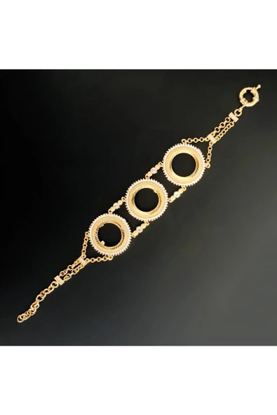 Zirkon Taşlı Üçlü Çeyreklik Zincir9 Bileklik 22 Ayar Altın Kaplama ürün görseli