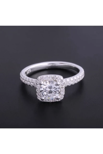 Tek Taş Renkli Baget Taşlı Yüzük 925 Ayar Gümüş - Resim 2