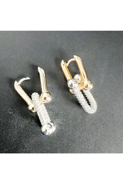 Zirkon Taşlı Altın Ve Gümüş Kaplama Bijuteri Küpe4 - Resim 2