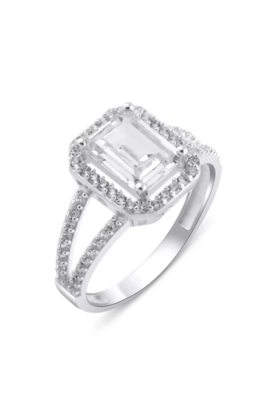 Tek Baget Taşlı Çift Kollu Model Yüzük 925 Ayar Gümüş ürün görseli