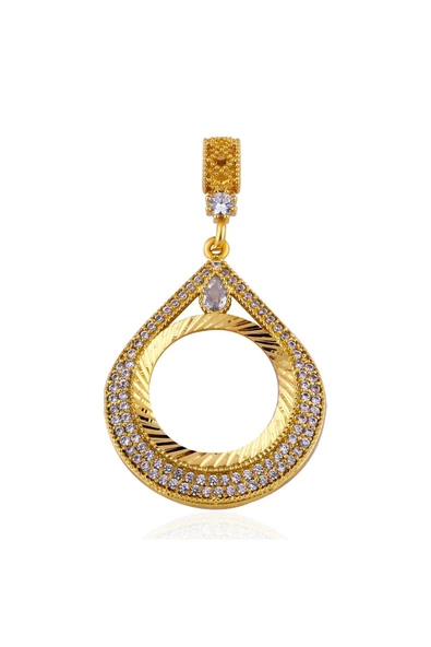 Zirkon Taşlı Damla Model Çeyreklik Bijuteri Kolye Ucu 22 Ayar Altın Kaplama - Resim 2