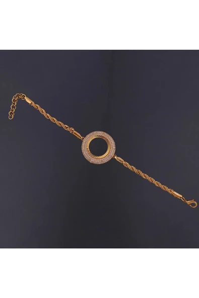 Zirkon Taşlı Çeyreklik Burgu Zincir1 Bileklik 22 Ayar Altın Kaplama - Resim 2