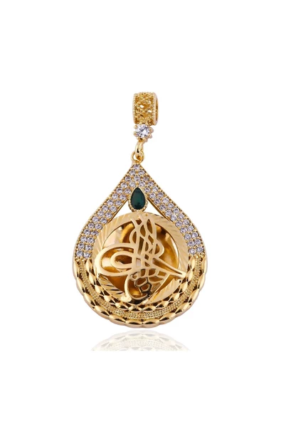 Zirkon Taşlı Damla Modeli  Bijuteri Kolye Ucu 22 Ayar Altın Kaplama - 2