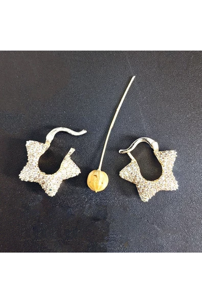 Zirkon Taşlı Yıldız Modeli Altın Kaplama Bijuteri Küpe - Resim 2