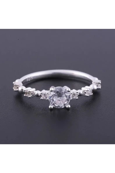 Zirkon Taşlı Ince Yüzük 925 Ayar Gümüş - Resim 2