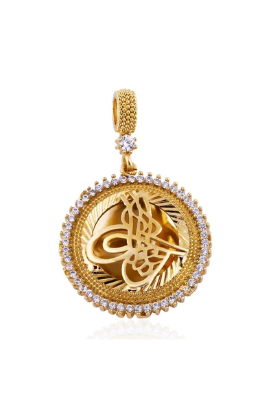 Tuğralı Tek Sıra Zirkon Taşlı Bijuteri Kolye Ucu 22 Ayar Altın Kaplama - 2