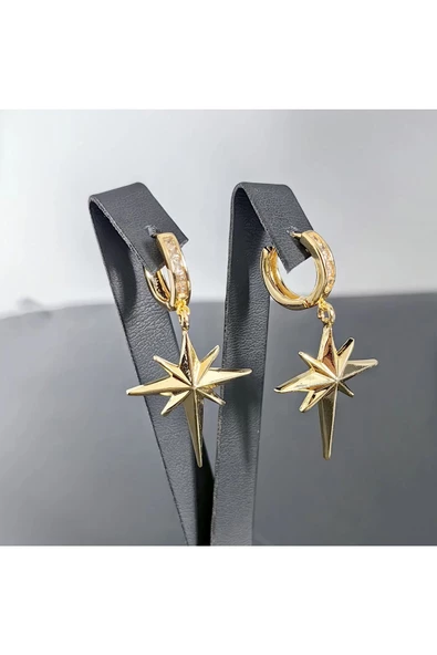 Zirkon Taşlı Kutup Yıldızı Altın Kaplama Bijuteri Küpe ürün görseli