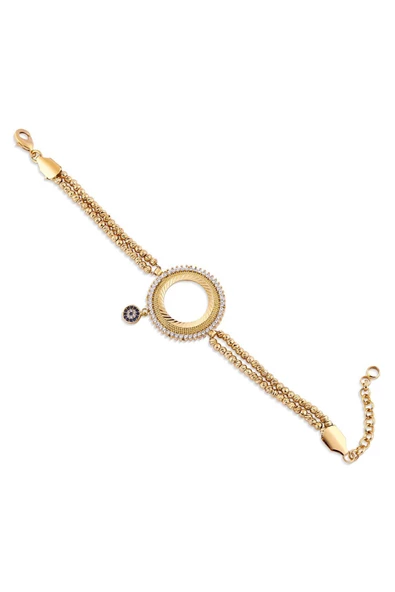 Zirkon Taşlı Çeyreklik Dorika Çift Zincir4 Bileklik 22 Ayar Altın Kaplama ürün görseli