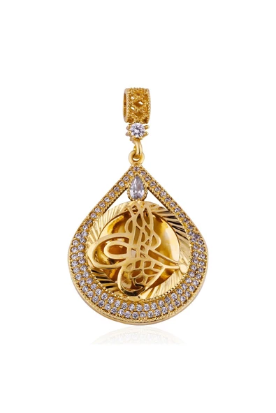 Zirkon Taşlı Damla Modeli 1 Bijuteri Kolye Ucu 22 Ayar Altın Kaplama - 2