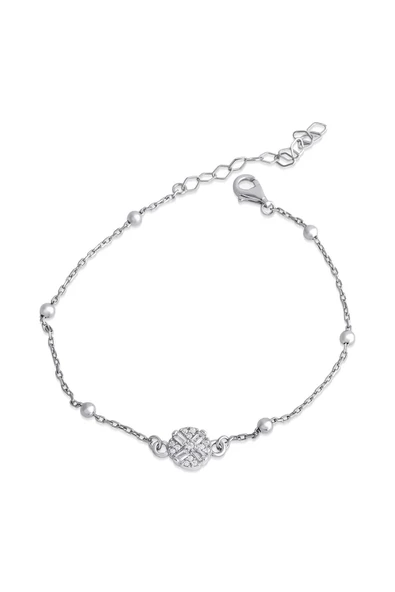 Eskitme Modeli Sade Zirkon Taşlı Zincirli Bileklik 925 Ayar Gümüş ürün görseli