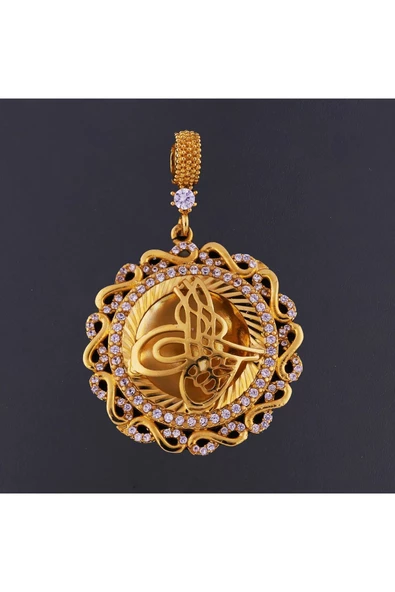 Tuğralı Zirkon Taşlı Bijuteri Kolye Ucu 22 Ayar Altın Kaplama ürün görseli