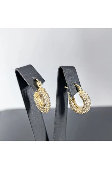 Zirkon Taşlı Altın Kaplama Bijuteri Küpe 2