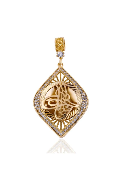 Zirkon Taşlı Tuğralı 4 Bijuteri Kolye Ucu 22 Ayar Altın Kaplama - Resim 2