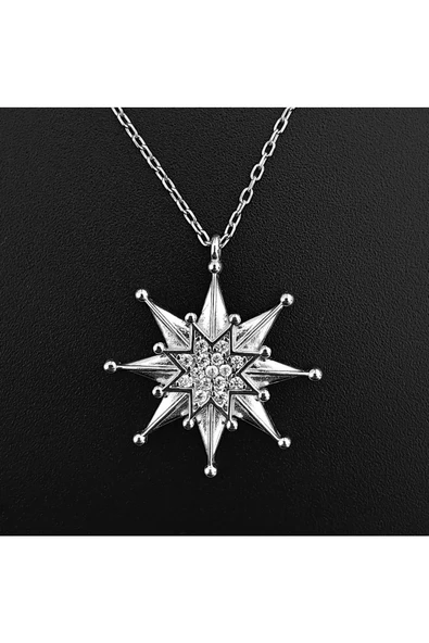 Kutup Yıldızı Modeli Zincirli Bay- Kolye Ucu 925 Ayar Gümüş - Resim 2