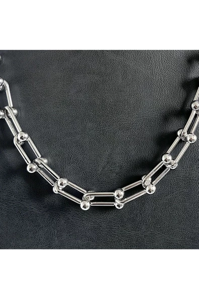 Kalın Zincir Gümüş Kaplama Bijuteri Kolye1 - Resim 2